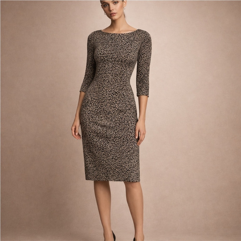 Chico’s So Slimming Leopard Print Dress 3/4 Sleeve Sheath Size 0.5